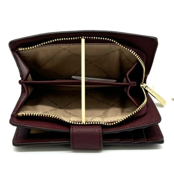 Michael Kors Medium Bifold Zip Chain Wallet Ox Blood - Picture 6 of 8